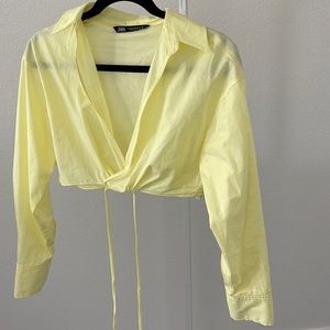 zara yellow tie crop top